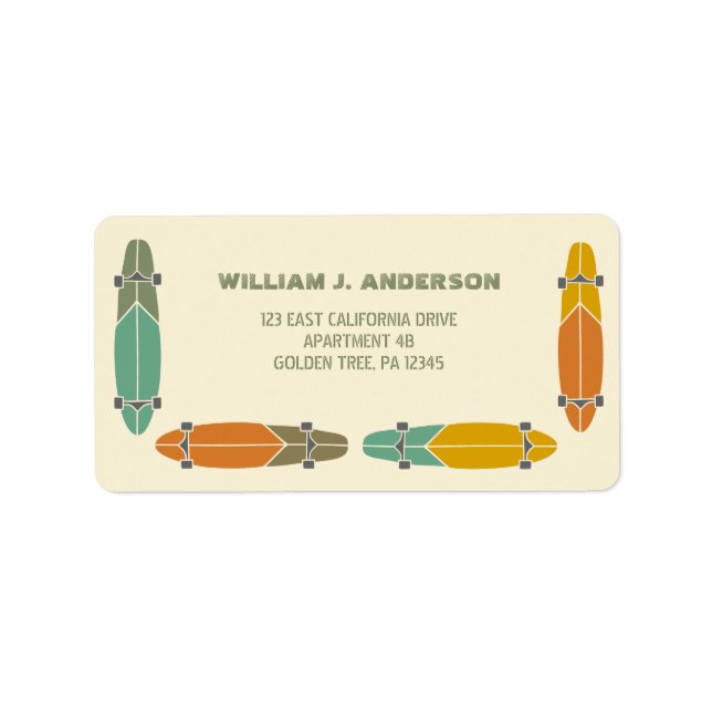 Retro Longboard Skateboards Return Address Label (Front)