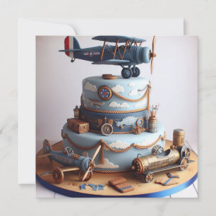 RETRO LOOK AIRPLANE THEMED BIRTHDAY CAKE  INVITATION