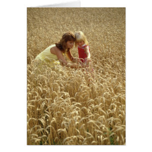 Retro-look Mother and Daughter in Wheat Field
