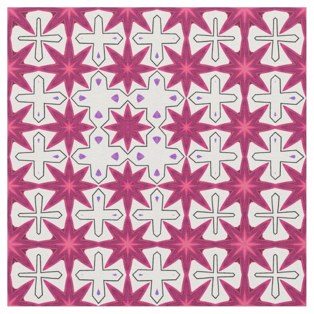 Retro look pattern pink and purple starburst fabric (Close Up)