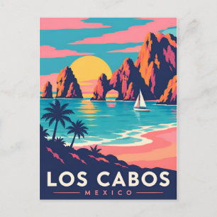 Retro Los Cabos Mexico Sunset Arch Postcard