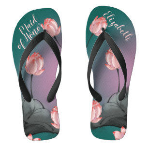 Retro Lotus Flowers Wedding Personalised Jandals