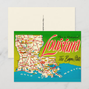 Retro Louisiana Map Postcard