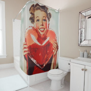 Retro Love: 1950s Heart Glow Shower Curtain
