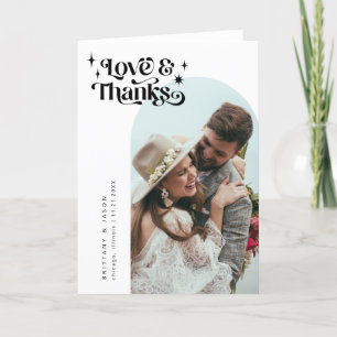 Retro Love and Thanks White Arch Wedding Thank You Card