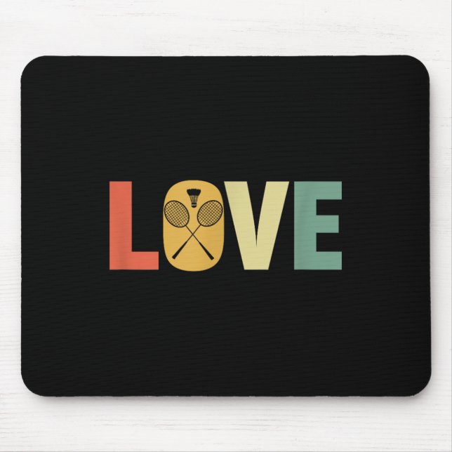 Retro Love Badminton Rackets &amp; Shuttle, I Love Mouse Pad (Front)