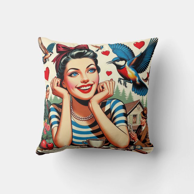 Retro Love Birds  Cushion (Back)