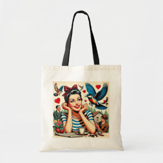 Retro Love Birds  Tote Bag