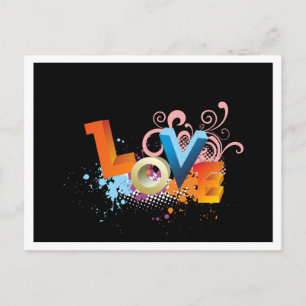 Retro Love Black Greeting Postcard