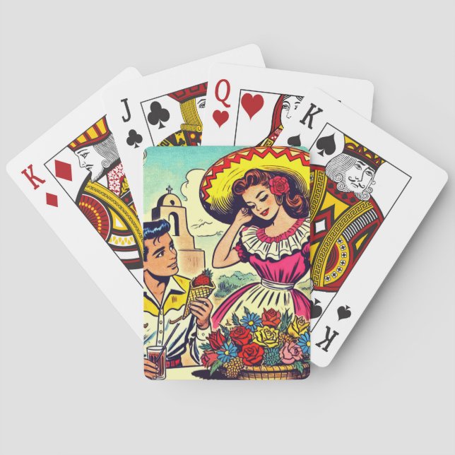 Retro Love Couple Comic Playing Cards (Back)