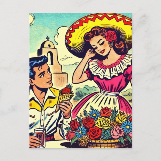 Retro Love Couple Comic Postcard (Front)