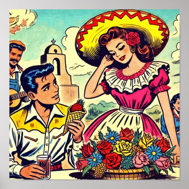 Retro Love Couple Comic Poster (Front)