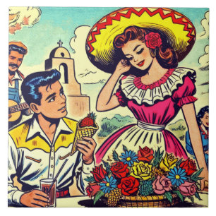 Retro Love Couple Comic Tile