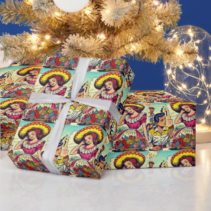 Retro Love Couple Comic Wrapping Paper