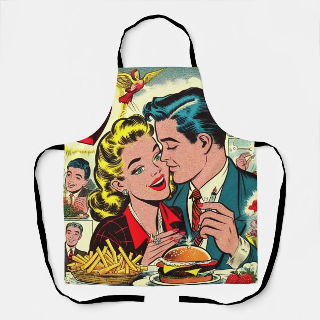 Retro Love Couple Comics Apron (Front)