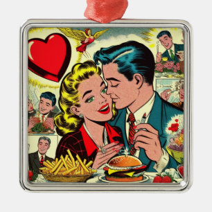 Retro Love Couple Comics Metal Tree Decoration