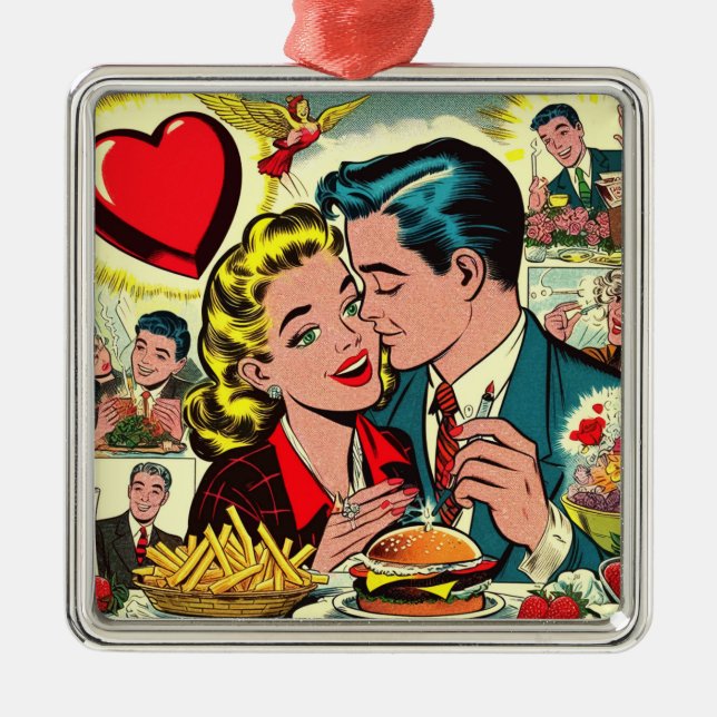 Retro Love Couple Comics Metal Tree Decoration (Front)