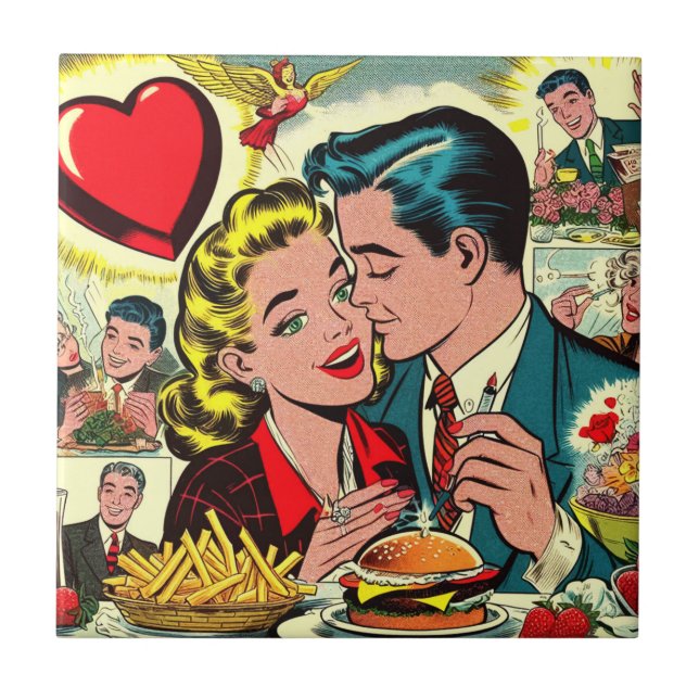 Retro Love Couple Comics Tile (Front)