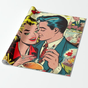 Retro Love Couple Comics Wrapping Paper