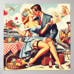 Retro Love Couple Poster