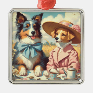 Retro Love Dogs Oil painting Metal Tree Decoration