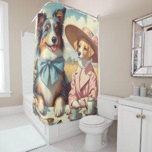 Retro Love Dogs Oil painting Shower Curtain