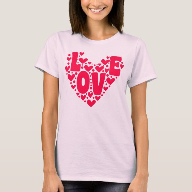Retro Love Heart Pink Women's Valentines Day T-Shirt (Front)
