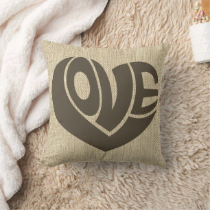 Retro Love Heart Text Typography Cushion