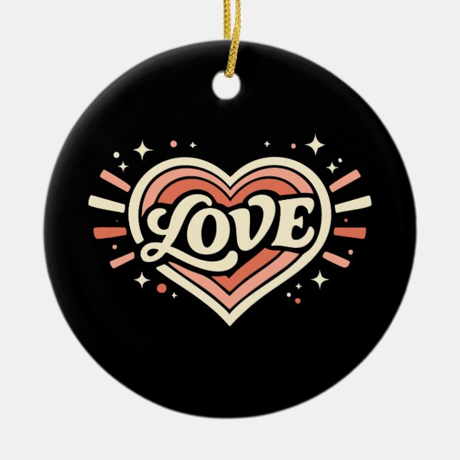 Retro Love Heart Valentine Classic Ceramic Tree Decoration (Front)