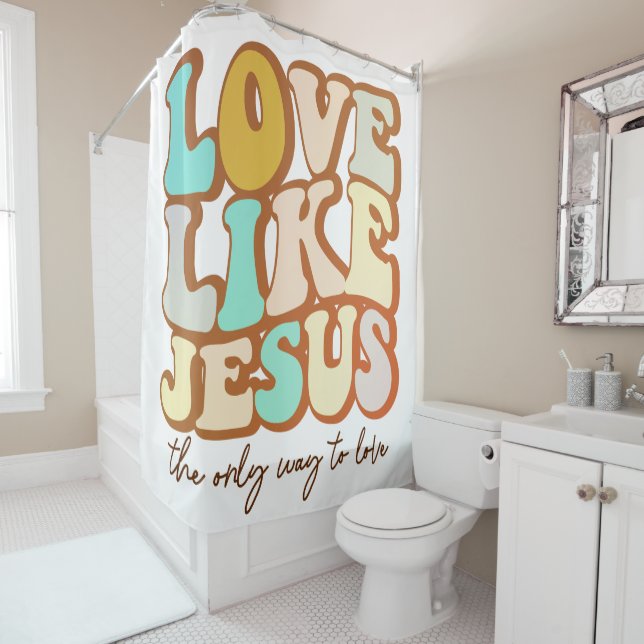 Retro Love Like Jesus  Shower Curtain (In Situ)
