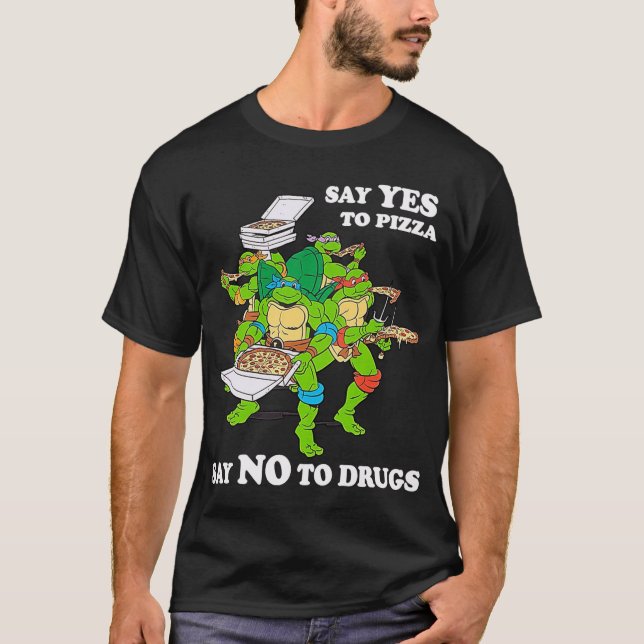 Retro Love Ninjaurtles Cartoon Say Yeso Pizza Say  T-Shirt (Front)