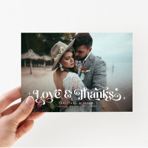 Retro Love & Thanks Overlay Text Wedding Thank Yo You Card