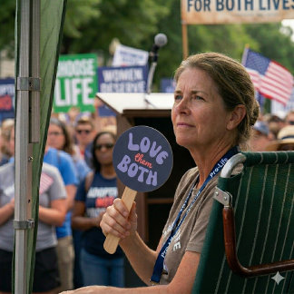 Retro Love Them Both Pro Life Mom Unborn Baby Hand Fan