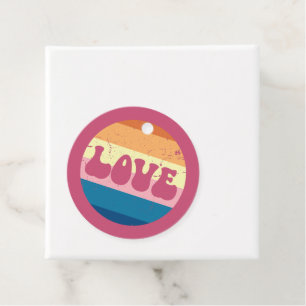 Retro Love Typography On Vintage Sunset Stripes Favour Tags