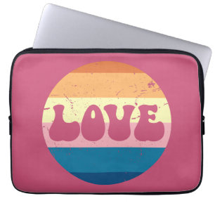 Retro Love Typography On Vintage Sunset Stripes Laptop Sleeve