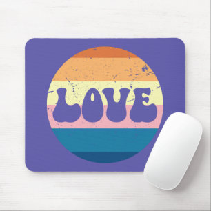 Retro Love Typography On Vintage Sunset Stripes Mouse Pad