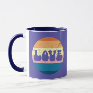 Retro Love Typography On Vintage Sunset Stripes Mug