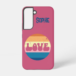 Retro Love Typography On Vintage Sunset Stripes Samsung Galaxy Case