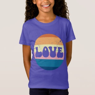 Retro Love Typography On Vintage Sunset Stripes T-Shirt