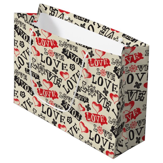 Retro Love Valentine's Day Gift Bag -Large, Glossy (Front Angled)