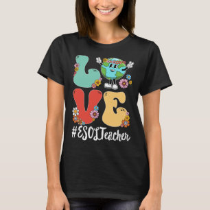 Retro Love World Earth Day 2023 ESOL Teacher Pullo T-Shirt