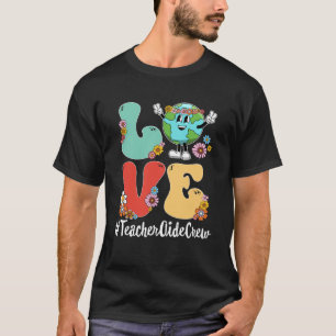 Retro Love World Earth Day 2023 Teacher Aide Crew T-Shirt