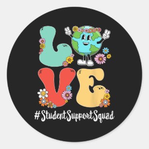 Retro Love World Earth Day Student Support Squad Classic Round Sticker