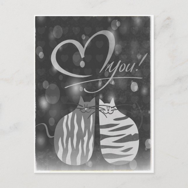 Retro Love You Bubbly Hearts Cats In Love Postcard (Front)