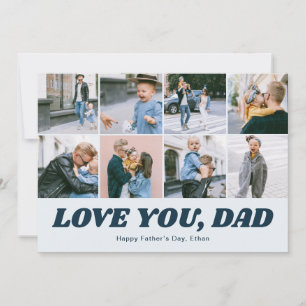 Retro Love You Dad 12 Photo Collage Blue Holiday Card