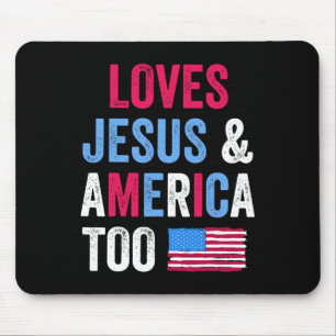 Retro Loves Jesus And America Too 4th Of July Chri Mouse Pad