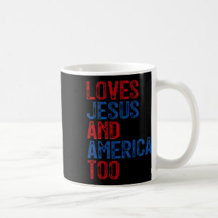 Retro Loves Jesus And America Too God Christian 4t Coffee Mug