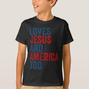 Retro Loves Jesus And America Too God Christian 4t T-Shirt