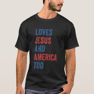 Retro Loves Jesus and America Too God Christian 4t T-Shirt