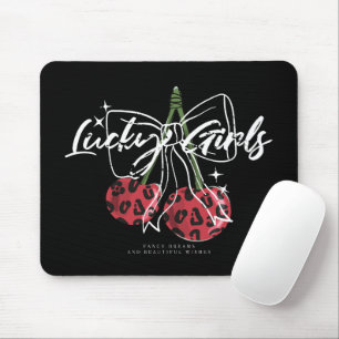 Retro Lucky Girls Cherry Quote Mouse Pad